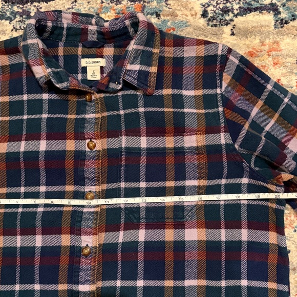 L.L. Bean Organic Cotton Plaid Flannel Shirt Small Women’s Blue Green purple EUC - Picture 10 of 13